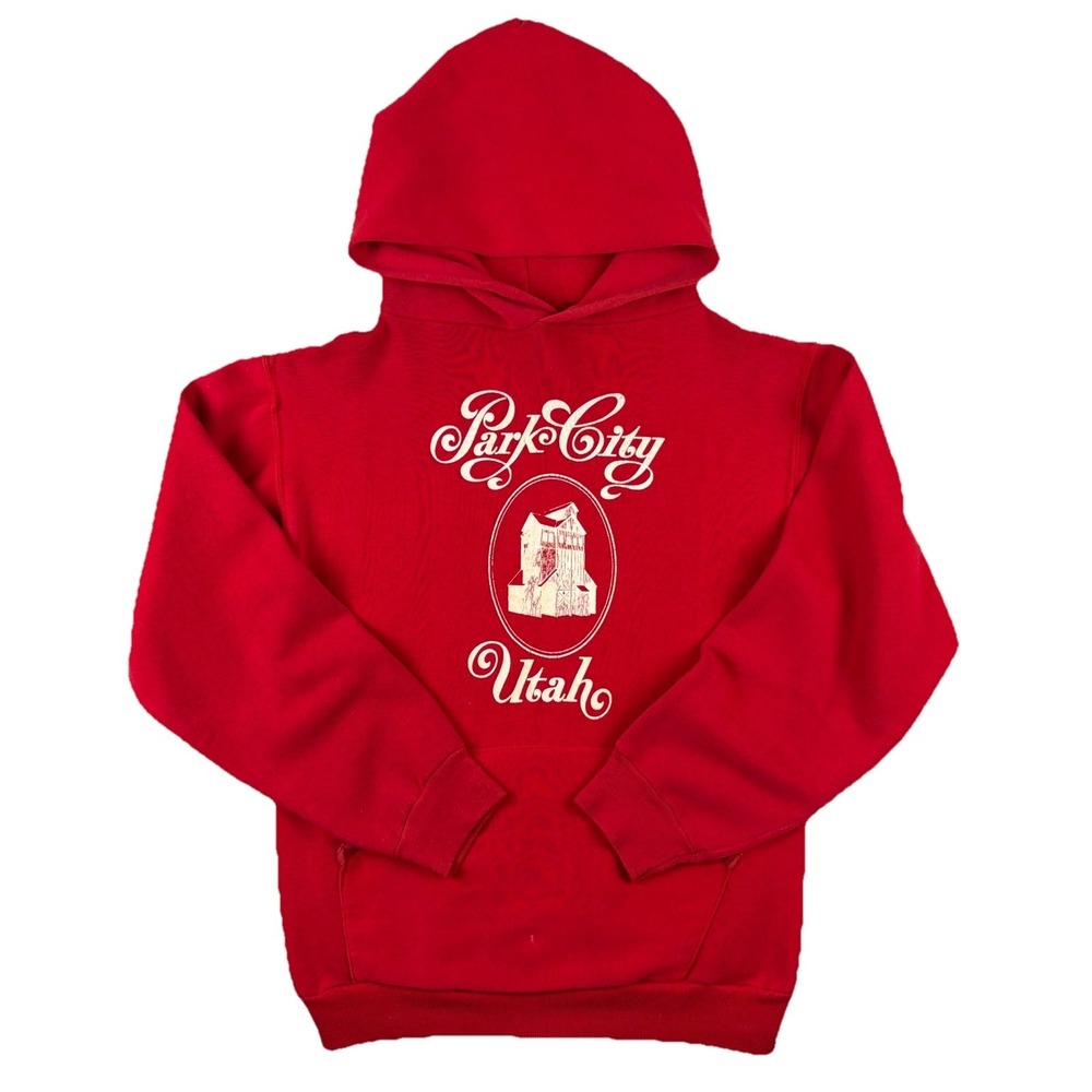 Vtg Russell Athletic Hoodie Mens Small Red Fleece Pullover 70s‎ Park City Utah